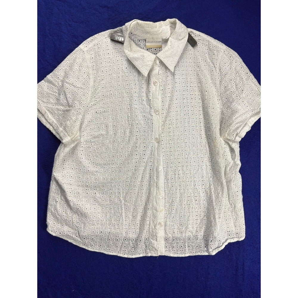 Cottagecore Womens Alfred Dunner Eyelet Button Down Shirt 20W White‎